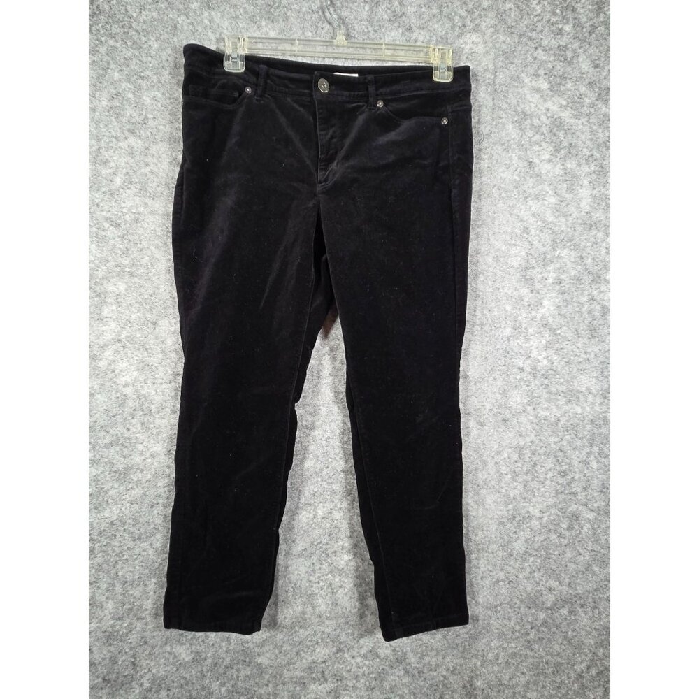 J Jill Black Velvet Pants Women Petite 12P Straight Leg Flat Front Holiday Caree